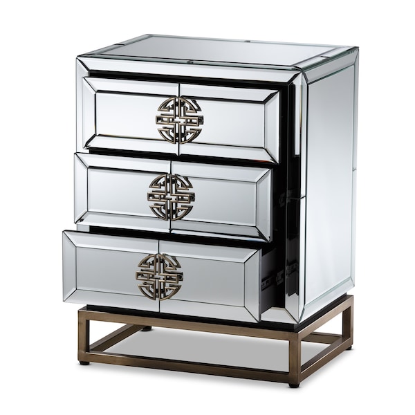 Baxton Studio Laken Contemporary Glam and Luxe Mirrored and Antique Bronze Finished 3-Drawer Nightstand - 174-11066-ZORO