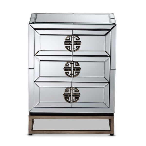 Baxton Studio Laken Contemporary Glam and Luxe Mirrored and Antique Bronze Finished 3-Drawer Nightstand - 174-11066-ZORO
