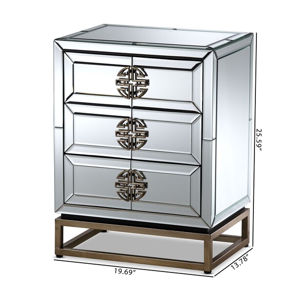Baxton Studio Laken Contemporary Glam and Luxe Mirrored and Antique Bronze Finished 3-Drawer Nightstand - 174-11066-ZORO