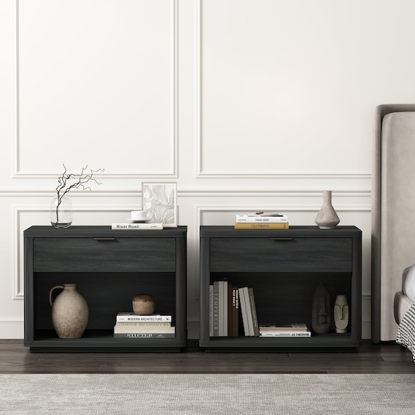 Manhattan Comfort Evelyn 32in Nightstand 2.0 in Charcoal Grey - Set of 2 - 2-NS012-CH