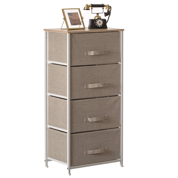 Basicwise Sand Beige Bins and White Frame Four Storage Night Chest and Storage Chest - QI004115.4.BG