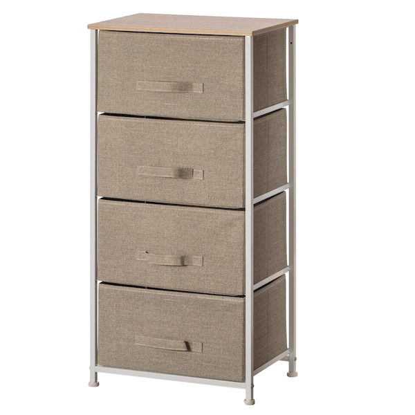Basicwise Sand Beige Bins and White Frame Four Storage Night Chest and Storage Chest - QI004115.4.BG