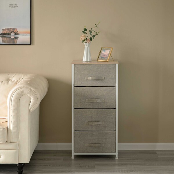 Basicwise Sand Beige Bins and White Frame Four Storage Night Chest and Storage Chest - QI004115.4.BG