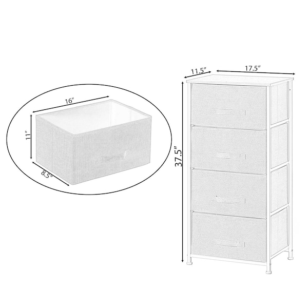 Basicwise Sand Beige Bins and White Frame Four Storage Night Chest and Storage Chest - QI004115.4.BG