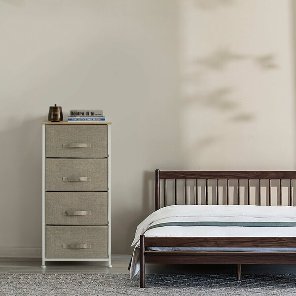 Basicwise Sand Beige Bins and White Frame Four Storage Night Chest and Storage Chest - QI004115.4.BG