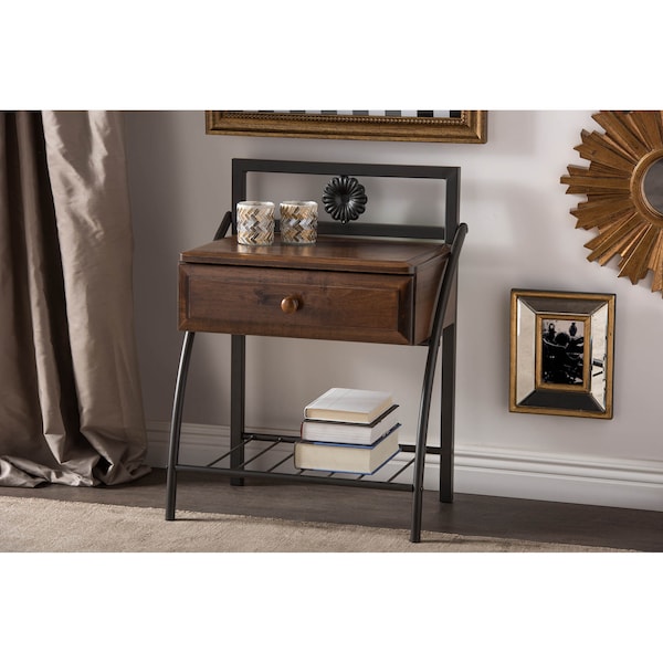 Baxton Studio Jevenci Vintage Industrial Black Finished Metal Nightstand - 120-6574