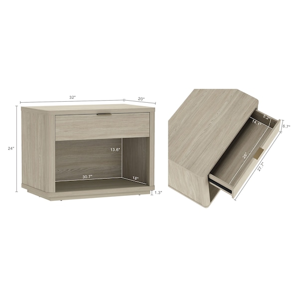 Manhattan Comfort Evelyn 32in Nightstand 2.0 in Natural - NS012-NA