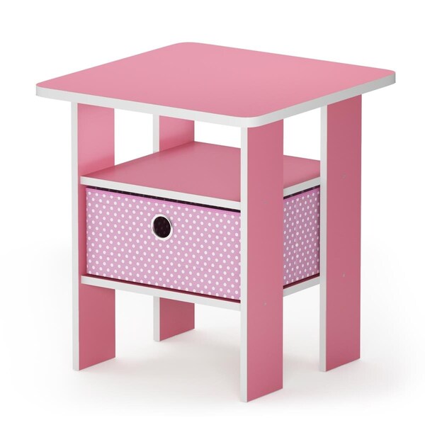 Furinno 11157PI-LPI Andrey End Table Nightstand with Bin Drawer, Pink - 17.5 x 15.75 x 15.75 in. - 11157PI/LPI