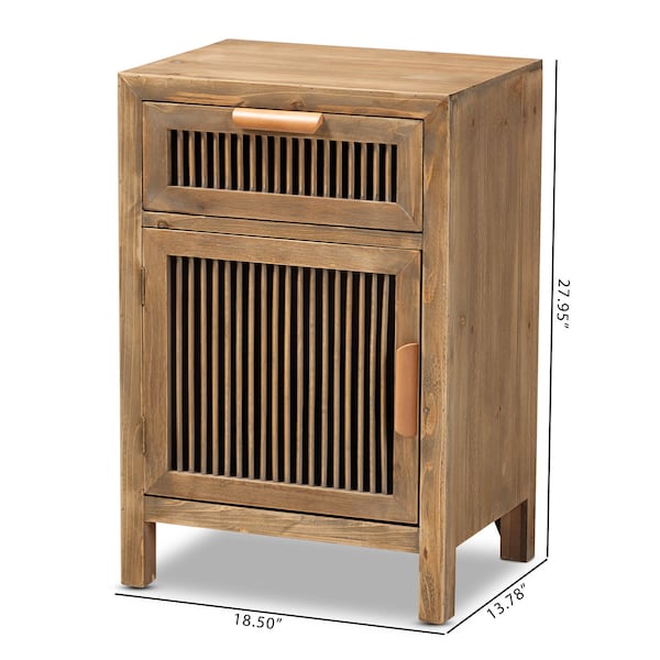 Baxton Studio Clement Oak Finished 1-Door and 1-Drawer Wood Spindle Nightstand - 162-10559