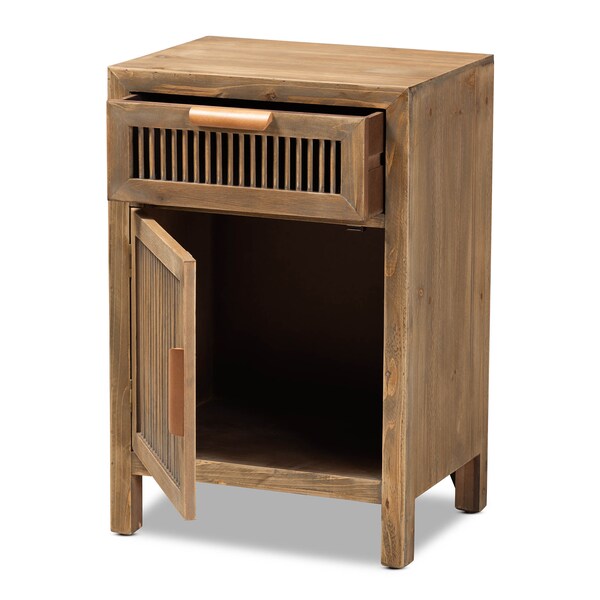 Baxton Studio Clement Oak Finished 1-Door and 1-Drawer Wood Spindle Nightstand - 162-10559
