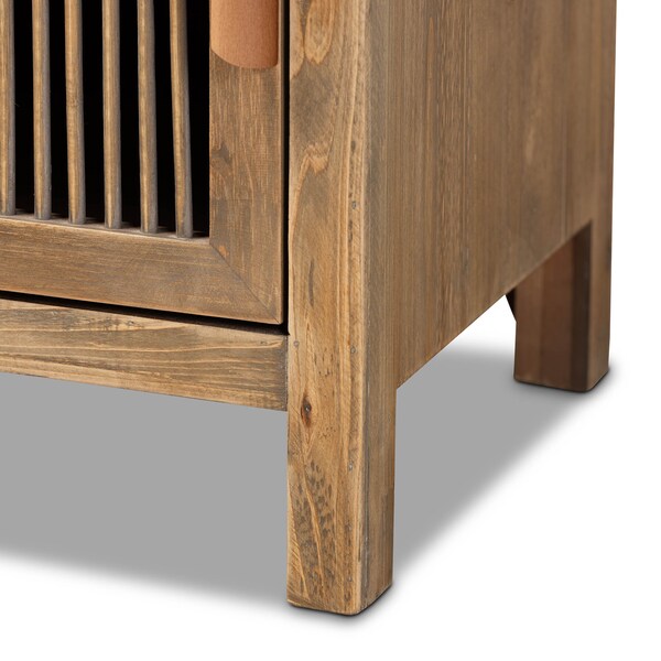 Baxton Studio Clement Oak Finished 1-Door and 1-Drawer Wood Spindle Nightstand - 162-10559