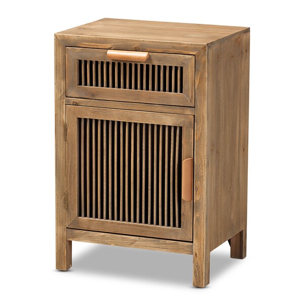 Baxton Studio Clement Oak Finished 1-Door and 1-Drawer Wood Spindle Nightstand - 162-10559