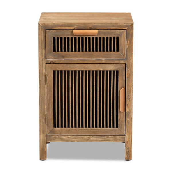 Baxton Studio Clement Oak Finished 1-Door and 1-Drawer Wood Spindle Nightstand - 162-10559