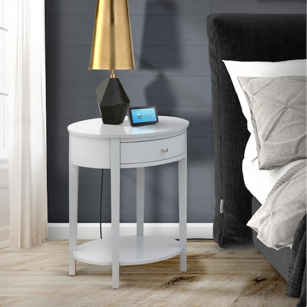 East West Furniture Hillsboro Mid Century Night Stand with 1 Mid Century Modern Drawer - Urban Gray - HI-14-ET