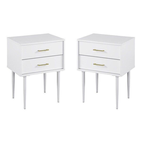 Walker Edison Furniture Walker Edison  20 in. Two-Drawer Nightstand, Solid White - 2 Piece - AF20OLI2DSW-2PK