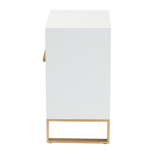 Baxton Studio Giolla Contemporary Glam and Luxe White Finished Wood and Gold Metal 2Drawer Nightstand - 220-12455-ZORO