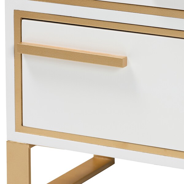 Baxton Studio Giolla Contemporary Glam and Luxe White Finished Wood and Gold Metal 2Drawer Nightstand - 220-12455-ZORO