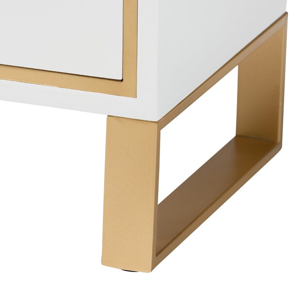 Baxton Studio Giolla Contemporary Glam and Luxe White Finished Wood and Gold Metal 2Drawer Nightstand - 220-12455-ZORO