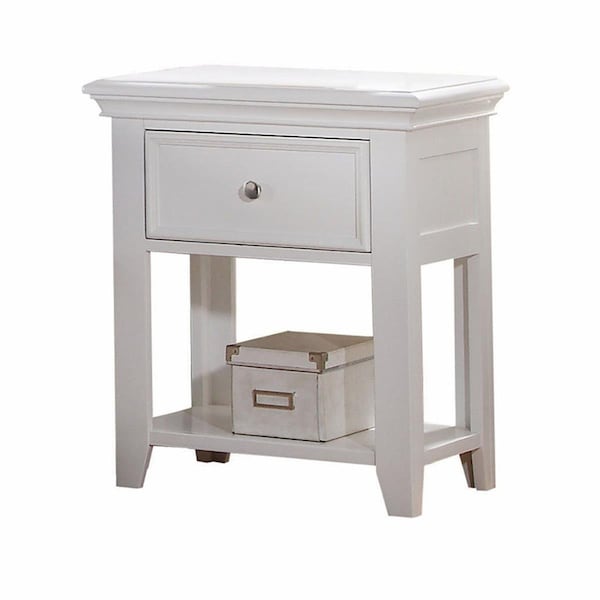 Gfancy Fixtures Wood Nightstand with 1 Drawer & Shelf, White - GF3090663