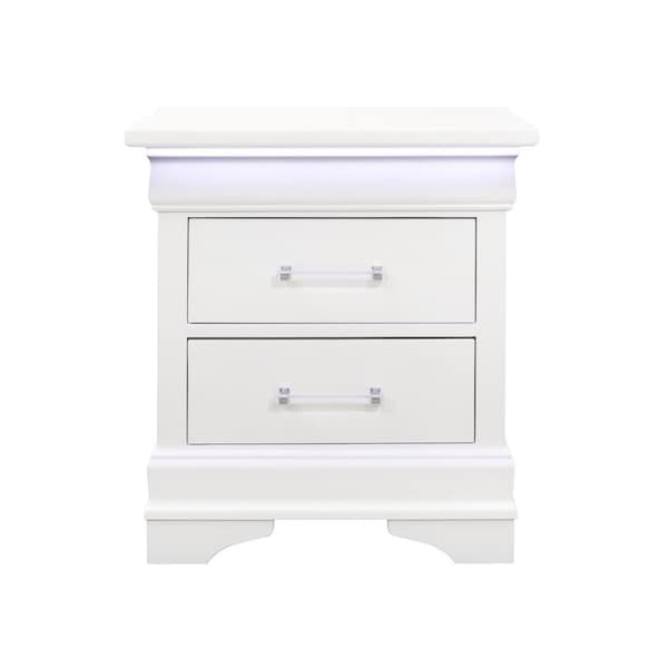 Convenience Concepts CHARLIE-WHITE-NS W-LED Charlie Modern & Contemporary Nightstand, White - HI2960107