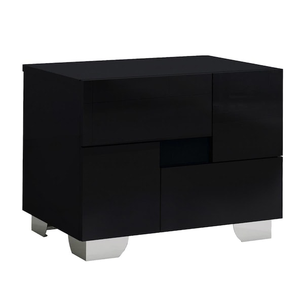 Oceantailer Home Roots Beddings  Superb High Gloss Nightstand, Black - 18 in. - 329643