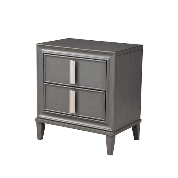 Homeroots 28.5 x 27 x 17.5 in. Contemporary 2 Drawer Nightstand, Dark Grey - 399260