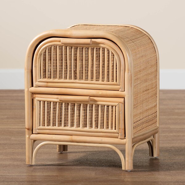 Bali & Pari Adrika Bohemian Natural Rattan 2-Drawer Nightstand - 244-13676-ZORO