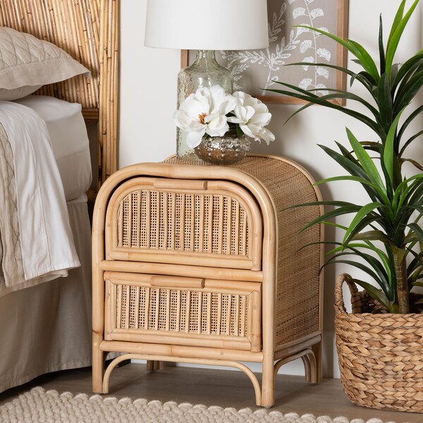 Bali & Pari Adrika Bohemian Natural Rattan 2-Drawer Nightstand - 244-13676-ZORO
