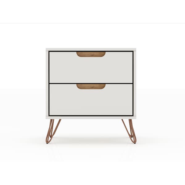 Manhattan Comfort Rockefeller 2.0 Nightstand, Off White and Nature - 102GMC3