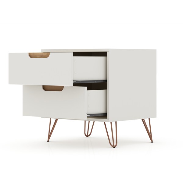 Manhattan Comfort Rockefeller 2.0 Nightstand, Off White and Nature - 102GMC3