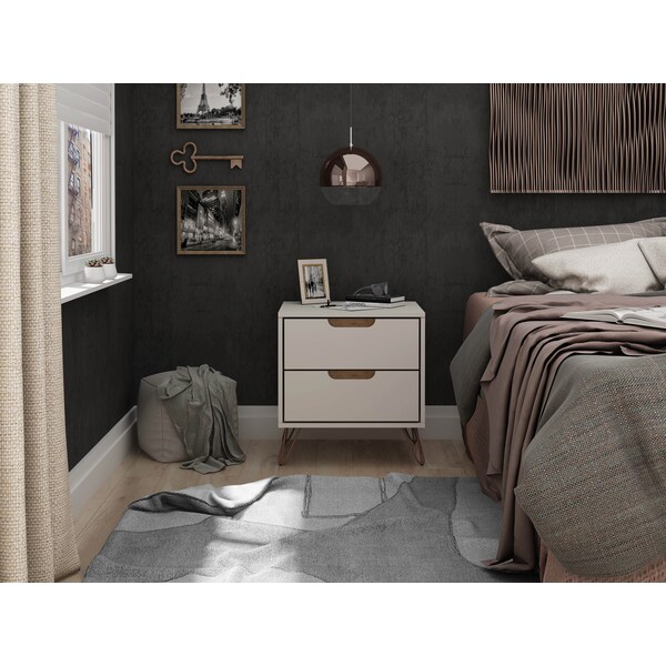 Manhattan Comfort Rockefeller 2.0 Nightstand, Off White and Nature - 102GMC3