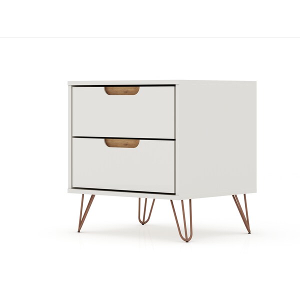 Manhattan Comfort Rockefeller 2.0 Nightstand, Off White and Nature - 102GMC3
