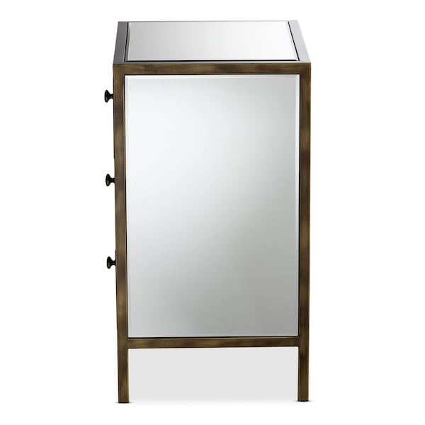 Baxton Studio Nouria Hollywood Style Mirrored Three Drawer Nightstand Bedside Table - 150-9055