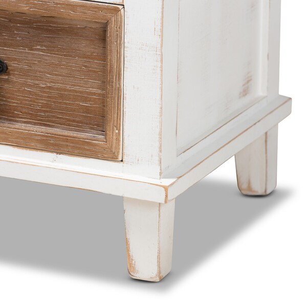 Baxton Studio Glynn Rustic Farmhouse Weathered Two-Tone White and Oak Brown Finished Wood 1-Drawer Nightstand - 178-11405-ZORO