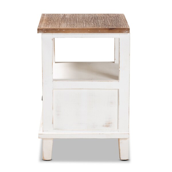 Baxton Studio Glynn Rustic Farmhouse Weathered Two-Tone White and Oak Brown Finished Wood 1-Drawer Nightstand - 178-11405-ZORO
