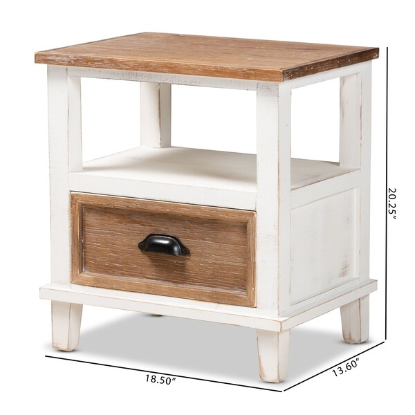Baxton Studio Glynn Rustic Farmhouse Weathered Two-Tone White and Oak Brown Finished Wood 1-Drawer Nightstand - 178-11405-ZORO