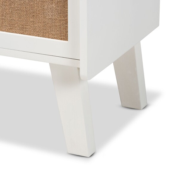 Baxton Studio Balta Mid-Century Modern Transitional Oak Brown Rattan and White Finished Wood 2-Drawer Nightstand - 201-12187