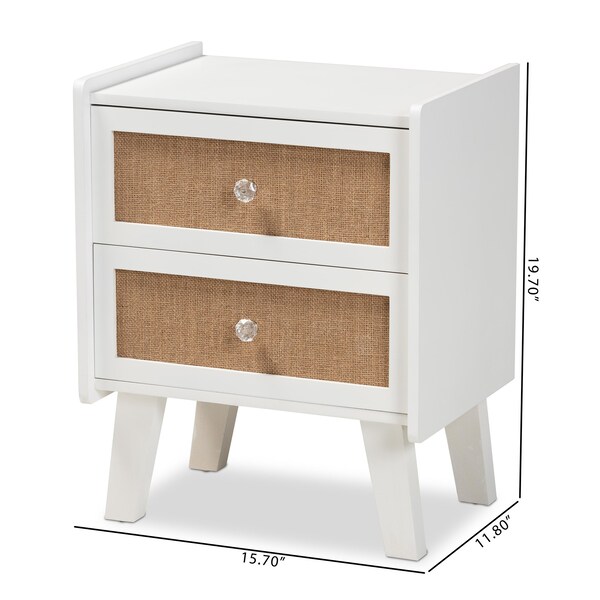 Baxton Studio Balta Mid-Century Modern Transitional Oak Brown Rattan and White Finished Wood 2-Drawer Nightstand - 201-12187
