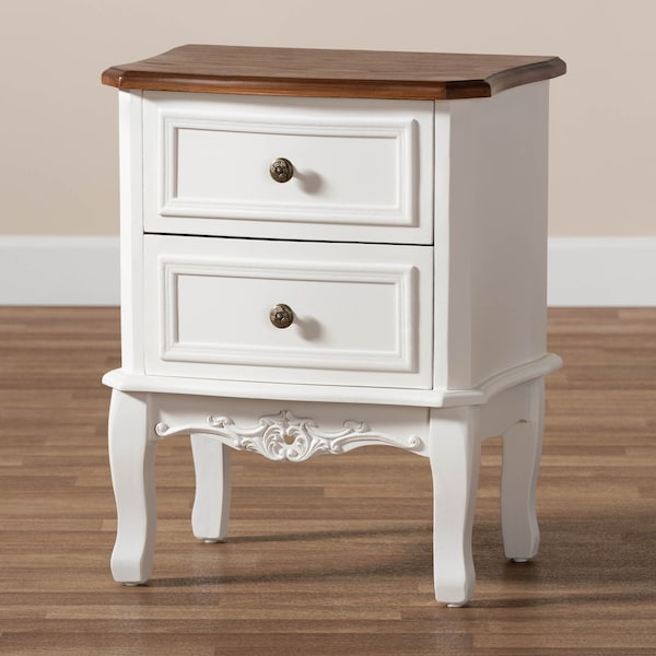 Baxton Studio Darlene White and Cherry Brown Finished Wood 2-Drawer Nightstand - 165-10696