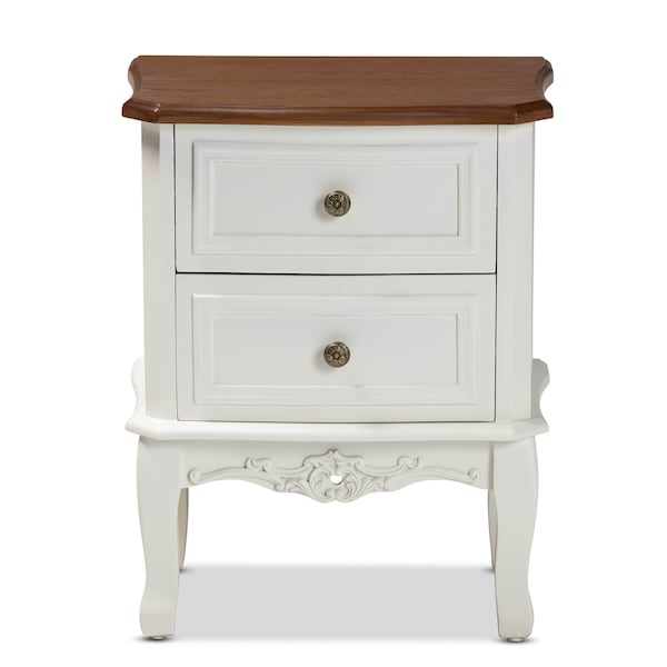 Baxton Studio Darlene White and Cherry Brown Finished Wood 2-Drawer Nightstand - 165-10696