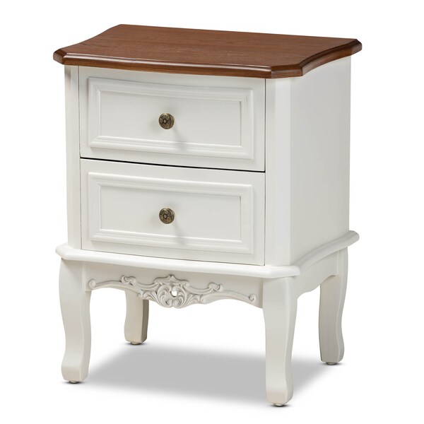 Baxton Studio Darlene White and Cherry Brown Finished Wood 2-Drawer Nightstand - 165-10696