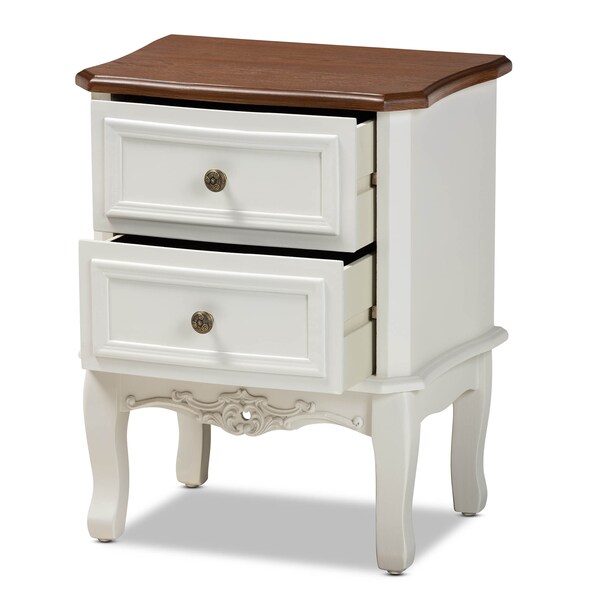 Baxton Studio Darlene White and Cherry Brown Finished Wood 2-Drawer Nightstand - 165-10696