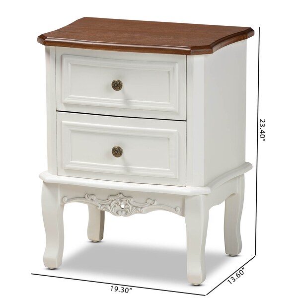 Baxton Studio Darlene White and Cherry Brown Finished Wood 2-Drawer Nightstand - 165-10696