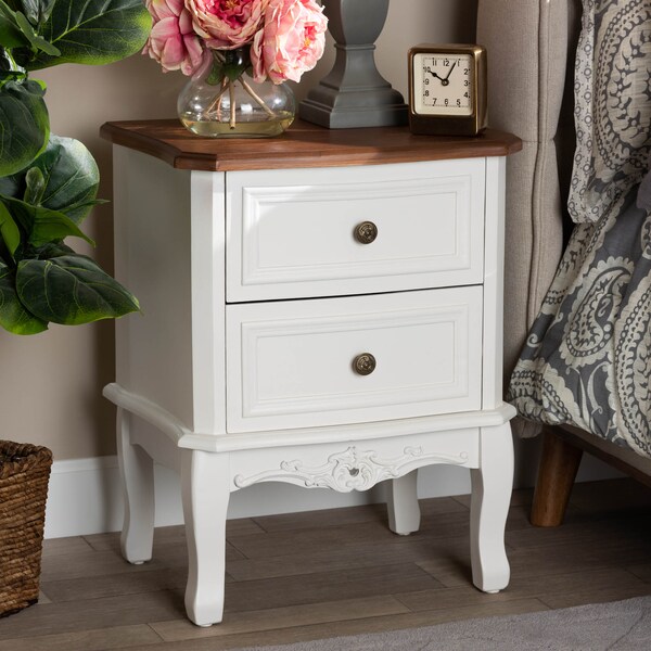 Baxton Studio Darlene White and Cherry Brown Finished Wood 2-Drawer Nightstand - 165-10696