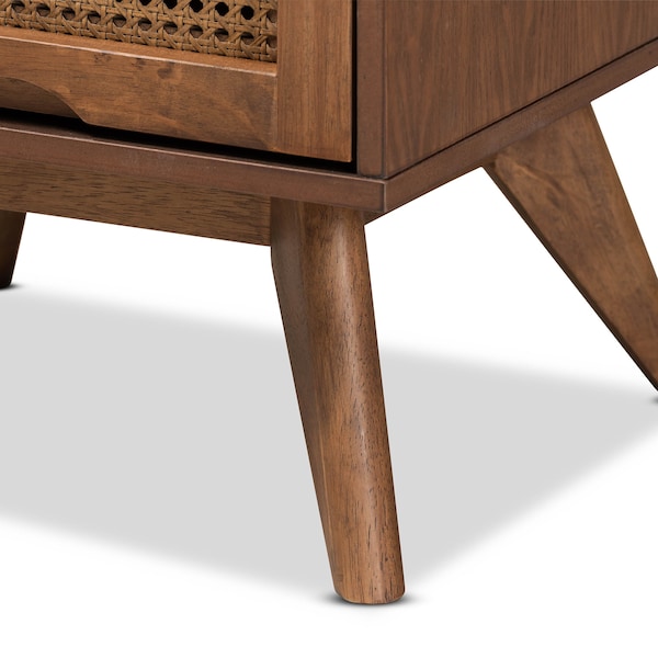 Baxton Studio Barrett Mid-Century Walnut Brown Finished Wood and Synthetic Rattan 2-Drawer Nightstand - 192-11298-ZORO