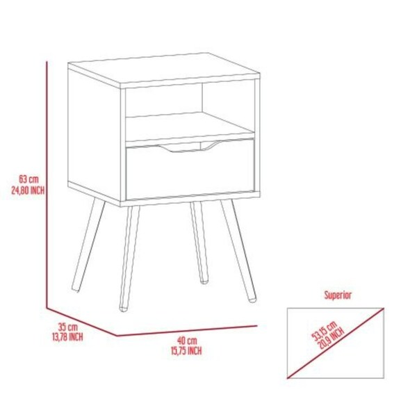 Tuhome Otom Nightstand, Superior Top, One Open Shelf, One Drawer, Four Legs, White/Light Oak - MBD6729