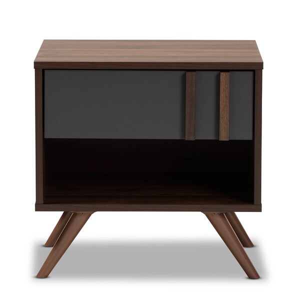 Baxton Studio Naoki Two-Tone Grey and Walnut Finished Wood 1-Drawer Nightstand - 168-10757