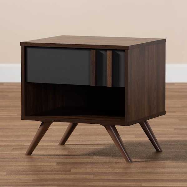 Baxton Studio Naoki Two-Tone Grey and Walnut Finished Wood 1-Drawer Nightstand - 168-10757