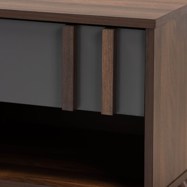 Baxton Studio Naoki Two-Tone Grey and Walnut Finished Wood 1-Drawer Nightstand - 168-10757