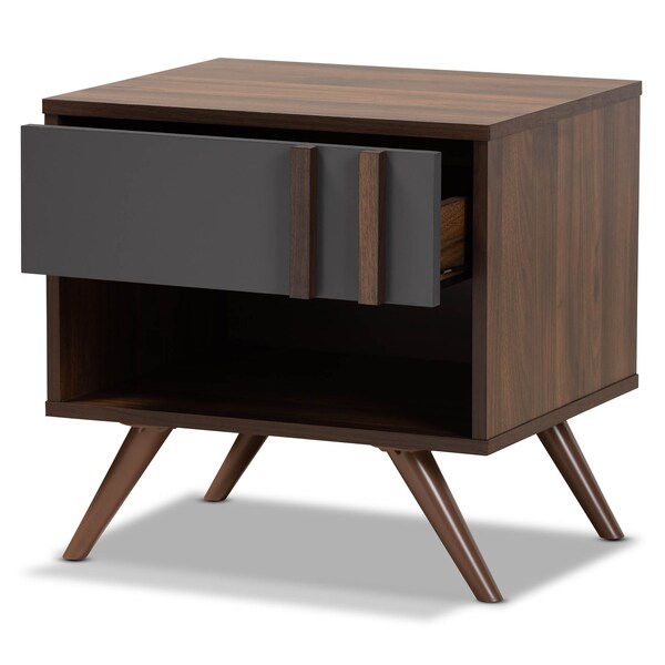 Baxton Studio Naoki Two-Tone Grey and Walnut Finished Wood 1-Drawer Nightstand - 168-10757